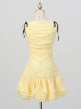 Yellow Sleeveless Tie Up Ruffled Mini Dress